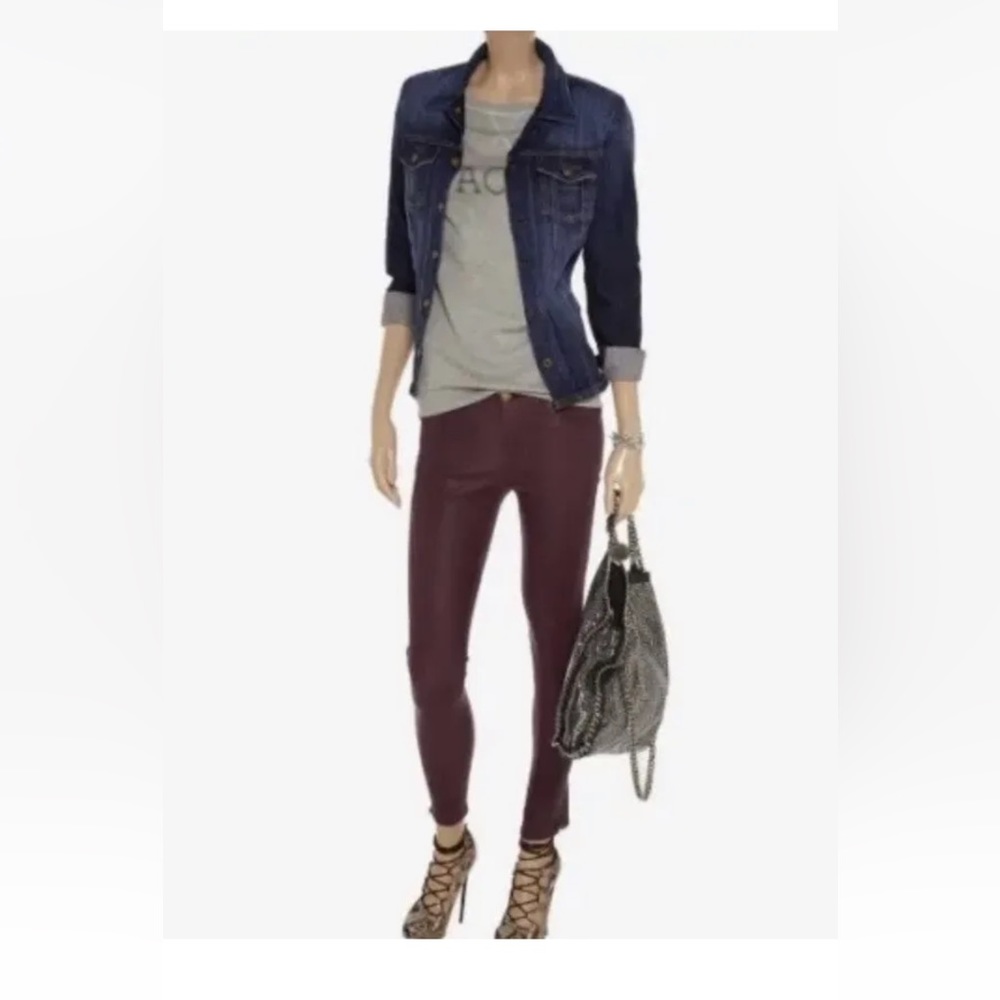 CURRENT/ ELLIOTT The Ankle Skinny Lamb Leather Jegging in Fig Size 27 $998